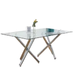 Large Modern Minimalist Rectangular Glass Dining Table for 6-8 with 0.39" Tempered Glass Tabletop and Silver Chrome Metal Legs, for Kitchen Dining Living Meeting Room Banquet hall, 71' x39''x 30''1538