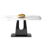 A modern, minimalist, and luxurious dining table with a white imitation marble tabletop and MDF legs with U-shaped brackets. Tables in restaurants and living rooms 63"*35.4"*30 F-U