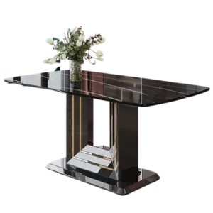 Dining table. Black imitation marble pattern desktop. Black MDF table legs, gold lines, black base. Suitable for kitchen and living room 63"*35.4"30" F-SQ