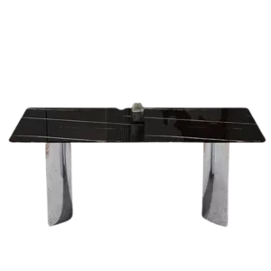 Modern minimalist dining table. The black imitation marble glass desktop is equipped with silver metal legs. Suitable for restaurants and living rooms 71 "* 39.3" * 29.5 "DT-69