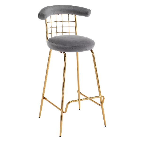 Modern Grey 32 in Bar Stool with High Velvet Back and Metal Frame And Legs