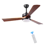 LINJO Wood Ceiling Fan with lights and Remote Control, 52 inch Wood Ceiling Fan,Black Flush Mount Ceiling Fan for Living Room, Bedroom & Covered Outdoor