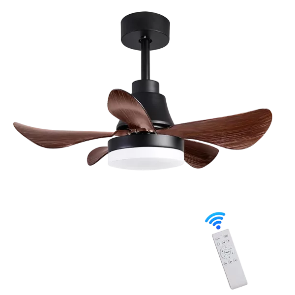 DSHADE Farmhouse Brown Ceiling Fans with Lights,Small 28" Remote Control ABS Blade Ceiling Fan Intergrated LED Ceiling Fan with 6 Speeds 3 Colors Flush Mount Timing Ceiling Fan for Bedroom Kitchen