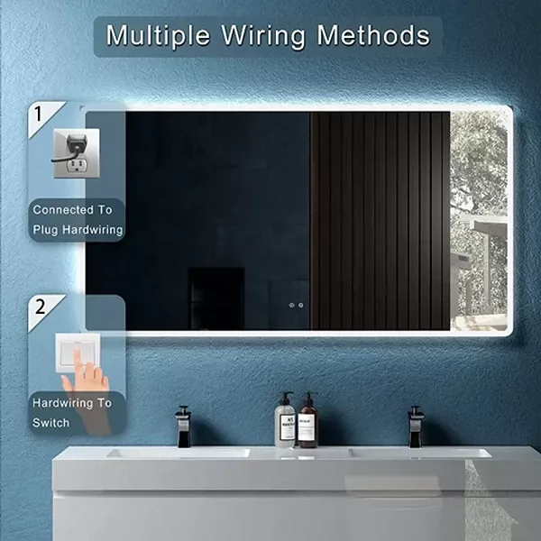 60 in. W x 32 in. H Rounded Rectangular Frameless LED Lighted Dimmable Wall Mount Anti-Fog Bathroom Vanity Mirror