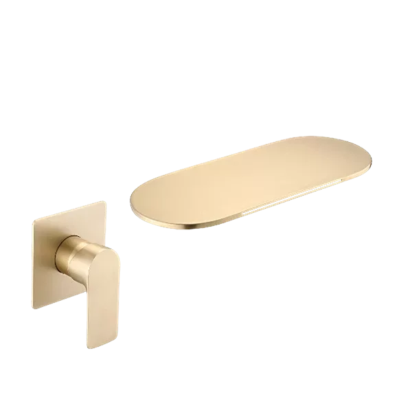 Single Handle Wall Mounted Bathroom Waterfall Faucet in Gold Color