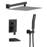 10 inch Wall Mounted Rainfall Shower Head System Shower Faucet in Black