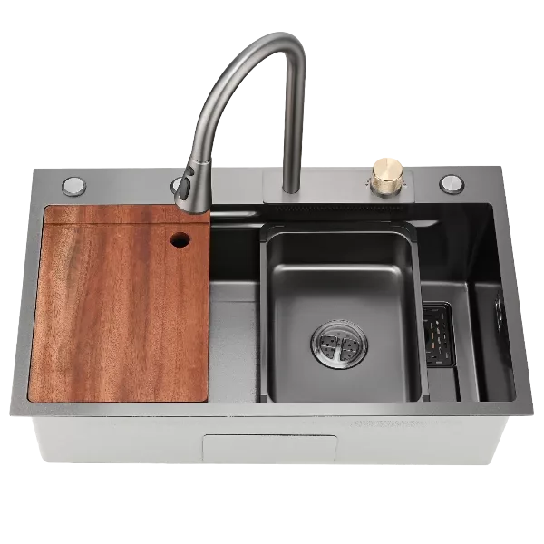 Kitchen Sink Flying rain Waterfall Kitchen Sink Set 30"x 18" 304 Stainless Steel Sink with Pull Down Faucet, and Accessories