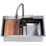 Kitchen Sink Flying rain Waterfall Kitchen Sink Set 30"x 18" 304 Stainless Steel Sink with Pull Down Faucet, and Accessories