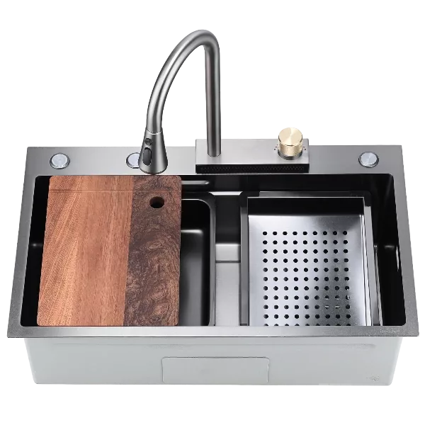 Kitchen Sink Flying rain Waterfall Kitchen Sink Set 30"x 18" 304 Stainless Steel Sink with Pull Down Faucet, and Accessories