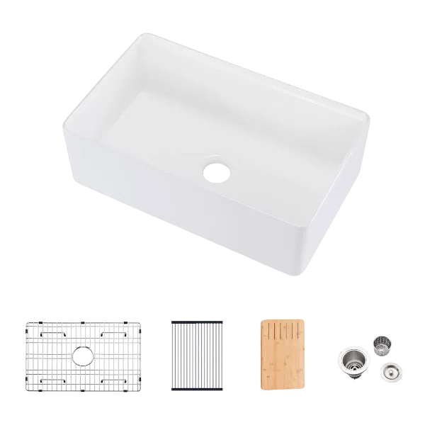 Fireclay 33" L X 20" W Workstation Farmhouse Kitchen Sink With Accessories