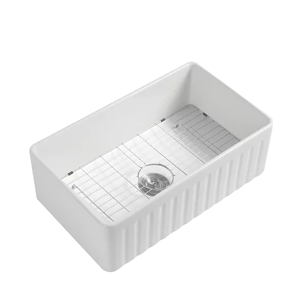 Fireclay 36" L X 20" W Farmhouse Kitchen Sink with Grid and Strainer