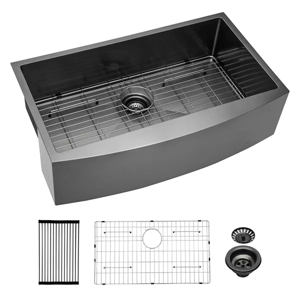33 inch Farmhouse Kitchen Sink Gunmetal Black Apron Front 16 Gauge Stainless Steel Deep Single Bowl Kitchen Farm Sinks