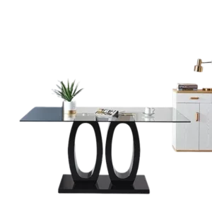 Contemporary Tempered Glass Top Double Pedestal Dining Table