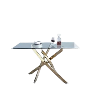 Modern Glass Table for Dining Room/Kitchen with Tempered Glass Top and Chrome Stainless Steel Base