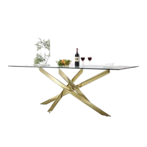 Modern Tempered Glass Top Dining Table with Gold Mirrored Finish