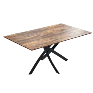 Rectangle MDF Dining Tablewith Printed Walnut Table Top and Black Metal Base
