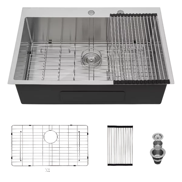 33x22 inch Kitchen Sink Drop In 16 Gauge Stainless Steel 33" Single Bowl Topmount Kitchen Sink Basin