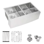 Double Bowl (50/50) Farmhouse Sink - 33"x21"x10" Stainless Steel Apron Front Kitchen Sink 16 Gauge with Two 10" Deep Basin