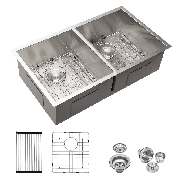Double Bowl (50/50) Drop in Sink - 33"x22"x9" Stainless Steel Kitchen Sink 18 Gauge with Two 9" Deep Basin
