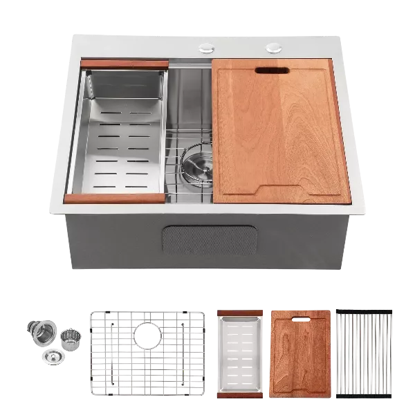 28 Inch Drop in Kitchen Sink - 28 "x 22" Kitchen Sink Stainless Steel 16 Gauge Workstation Sink Drop-in Topmount Single Bowl Kitchen Sink