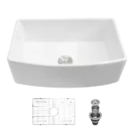 White Farmhouse Sink - 33 inch White Kitchen Sink Ceramic Arch Edge Apron Front Single Bowl Farm Kitchen Sinks