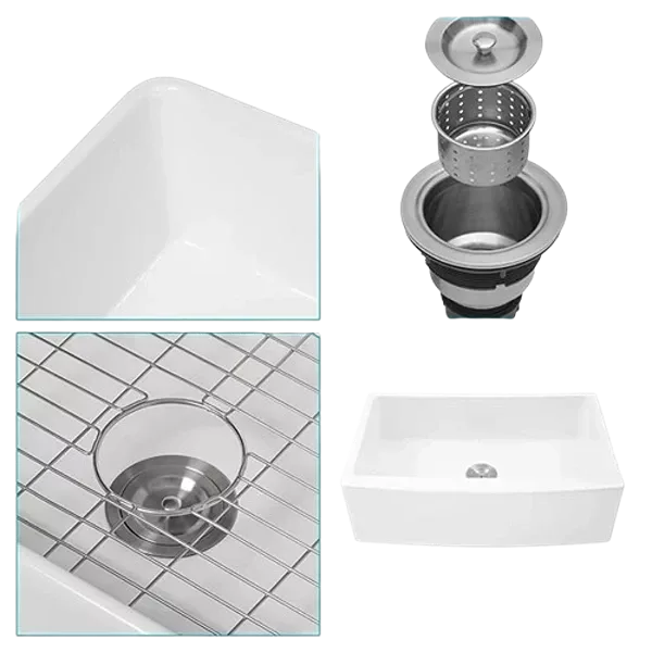 White Farmhouse Sink - 30 inch White Kitchen Sink Ceramic Arch Edge Apron Front Single Bowl Farm Kitchen Sinks