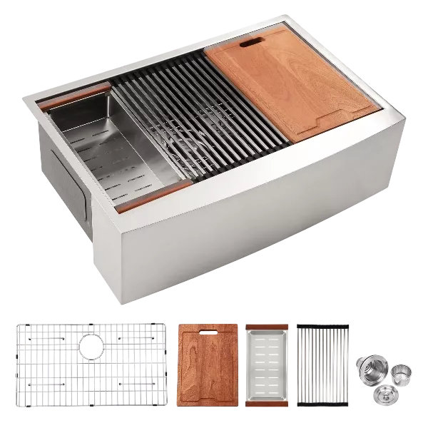 36 Farmhouse Sink Workstation - 36*22*10 Inch Kitchen Sink Stainless Steel 16 gauge Apron Front Kitchen Sink
