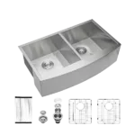 Double Bowl (50/50) Farmhouse Sink- 36"x20"Stainless Steel Apron Front Kitchen Sink 18 Gauge with Two 9" Deep Basin