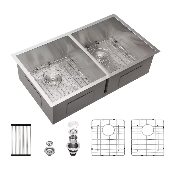 33x19 Undermount Double Bowl Kitchen Sink (50/50) in 18 Gauge Stainless Steel with 9 Inch Deep basin