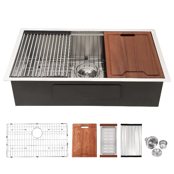 Single Bowl Undermount Workstation Kitchen Sink - 32"x19"x 10" Inch 16 Gauge Stainless Steel Deep Sink