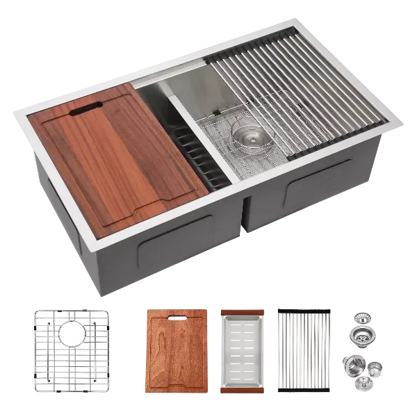 Double Bowl (50/50) Undermount Kitchen Sink- 33"x19" Stainless Steel 16 Gauge with Two 10" Deep Basin