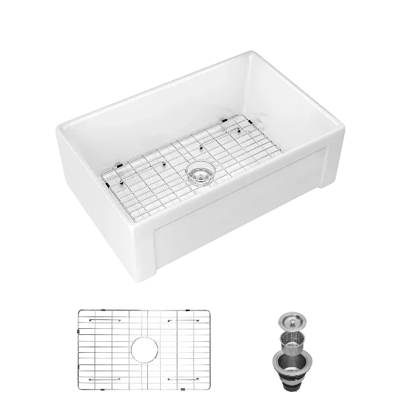 White Farmhouse Sink - 30 inch Kitchen Sink Apron-front White Ceramic Reversible Single Bowl Kitchen Farm Sinks