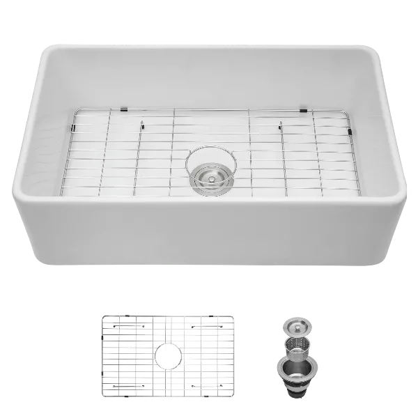 White Farmhouse Sink - 30 Inch White Farmhouse Kitchen Sink Apron Front Ceramic Single Bowl Kitchen Sinks