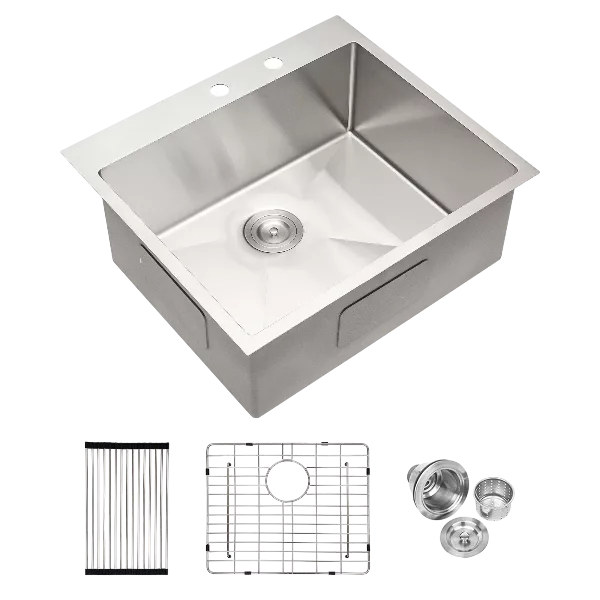 Stainless Steel Drop In Kitchen Sink - 25 Inch Drop-in Topmount Sinks 16 Gauge R10 Tight Radius Deep Single Bowl 25" Basin Sink