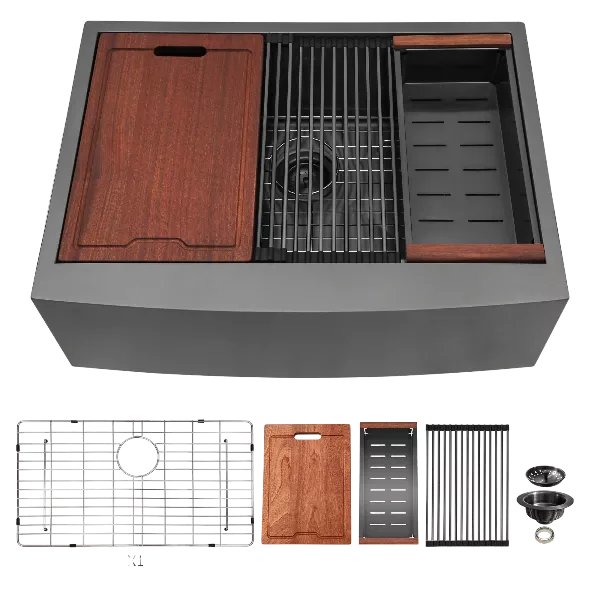 36 Black Farmhouse Sink Workstation - 36 Inch Kitchen Sink Gunmetal Black Stainless Steel 16 gauge Apron Front Kitchen Sink