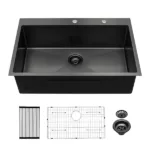33x22 inch Kitchen Sink Drop In Gunmetal Black 16 Gauge Stainless Steel 33" Single Bowl Top mount Kitchen Sink Basin