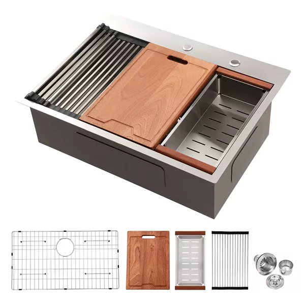 30 Drop Kitchen Sink - 30 inch Kitchen Sink Drop-in Undermount Single Bowl 16 Gauge Stainless Steel Ledge Workstation Kitchen Sinks