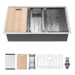 33 Inch Undermount Sink Ledge Workstation Deep Single Bowl 18 Gauge Stainless Steel