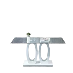 Contemporary Double Pedestal Dining Table with Tempered Glass Top and MDF Base