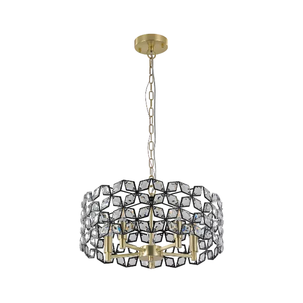 5-Light Black Crystal Round Chandelier For Indoor