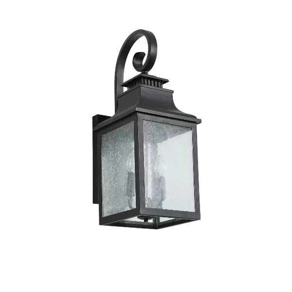 2-Light Black Ground Glass Hardwired Wall Lantern Sconce, Bulbs Not Included for Indoor/OutDoor