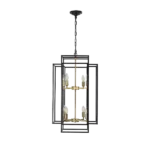 8-Lights Lantern Tiered Pendant Light Fixtures, Industrial Farmhouse Hanging Chandelier for Entryway, Foyer, Living Room, Kitchen Island, Staircase(Black & Gold)
