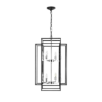 8-Lights Lantern Tiered Pendant Light Fixtures, Industrial Farmhouse Hanging Chandelier for Entryway, Foyer, Living Room, Kitchen Island, Staircase(Black & Silver)