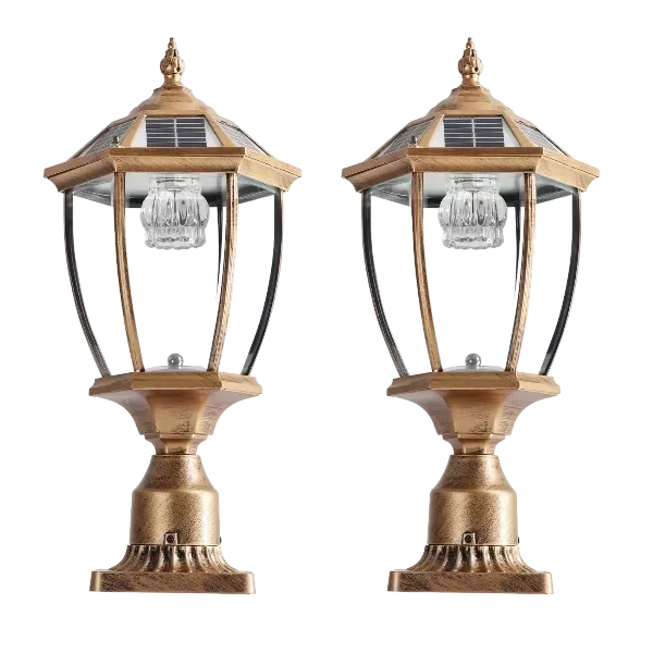 Retro gold Solar Column Headlights With Dimmable LED for Outdoor
