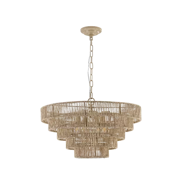 Bohemian style Woven Pendant Light 23.6 Inch Rattan Ligh Large Rattan Pendant Light with 5-Tier Rattan Chandelier--Wood