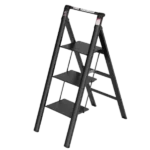 4 ft. 3-Step Aluminum Retractable Handgrip Folding Step Stool Ladder with Anti-Slip Wide Pedal