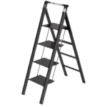 5 ft. 4-Step Aluminum Retractable Handgrip Folding Step Stool Ladder with Anti-Slip Wide Pedal