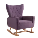 Stylish Lavender purple Velvet Rocking Chair of  Wooden Frame and Legs Ideal for Living Room & Bedroom