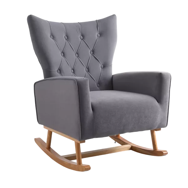 Stylish Gray Velvet Rocking Chair of  Wooden Frame and Legs Ideal for Living Room & Bedroom