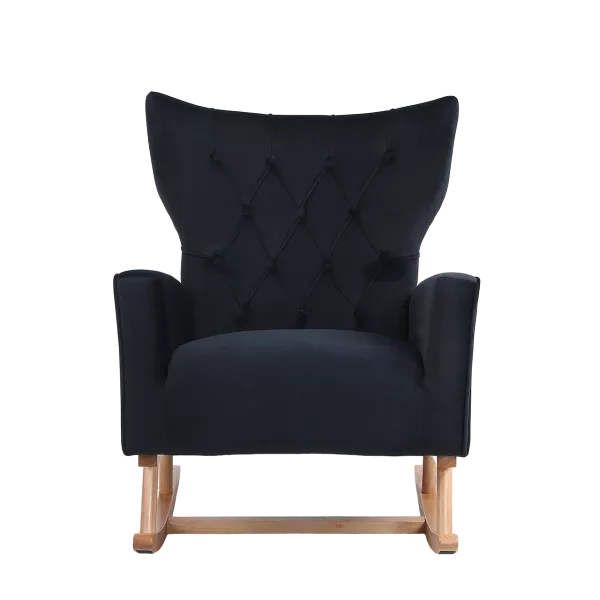 Stylish Black Velvet Rocking Chair of  Wooden Frame and Legs Ideal for Living Room & Bedroom